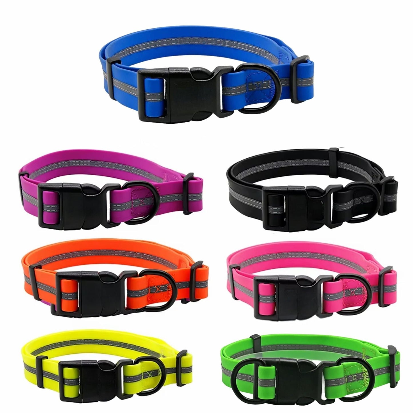 Black PVC Pet Dog Collar with Reflective Stripe Anti-Odor Adjustable