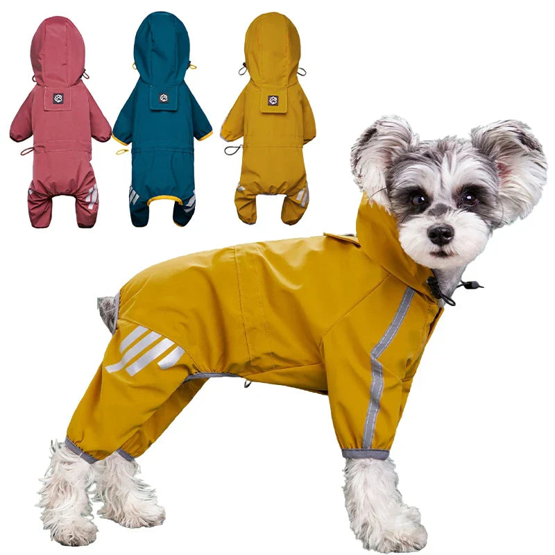 Yellow Reflective Waterproof Dog Raincoat Stylish Jumpsuit
