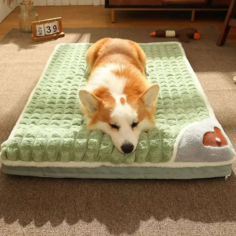 Avocado Green Pet Mat for Winter Luxury Pad for Small Medium Large Dogs Cats Plaid Fluff Sleeping Removable Washable Pet Bed
