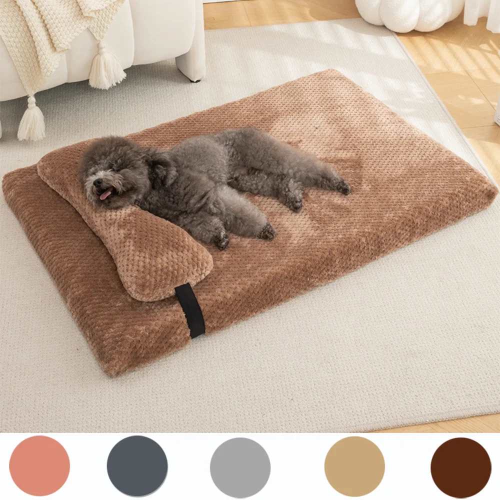 Beige Warm Calming Dog Puppy Bed Mat Pillow Fluffy Plush with Removable Washable Cover for X-Large, Large, Medium, Small Dogs