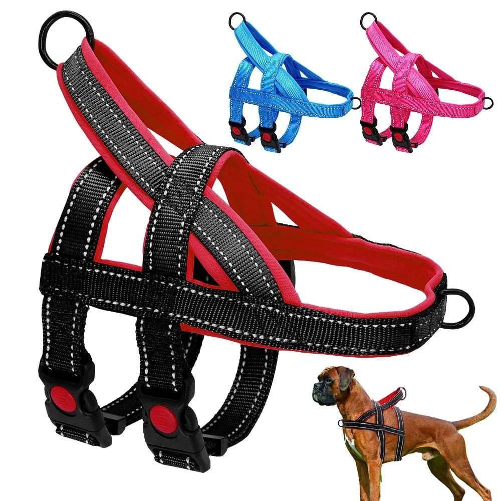 Black No Pull Nylon Dog Harness Reflective Adjustable Dog Harness Vest For Medium Large Dogs Walking Training Belt