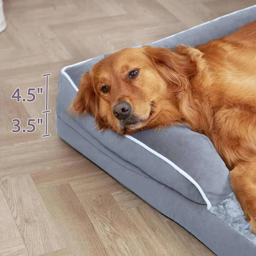 Navy Blue Memory Foam Orthopedic Dogs Beds with Bolsters, Removable Washable Cover, Nonskid Bottom, XXL Size 53.0" x 42.0" x 8.0"