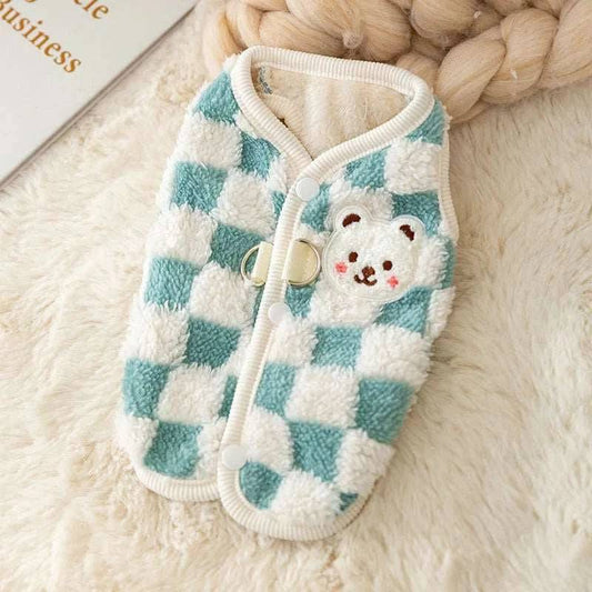 Winter Warm Hairless Cat Clothing Blue Plaid Sweater Vest