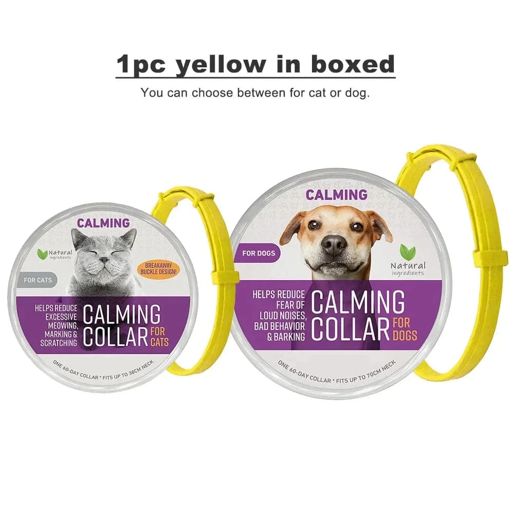 Yellow Safe Dog Calming Collar 1Pack/60Days Adjustable Anxiety Reduction Pheromone Lasting Natural Calm Pet Collar Boxed OPP Bag