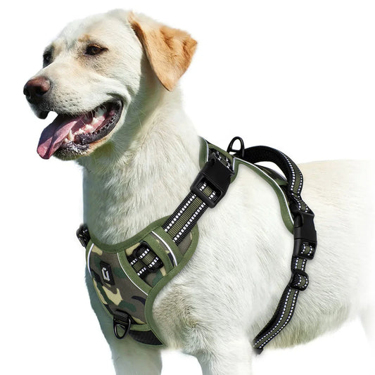 Army Green No-Pull Dog Adjustable Harness with Easy Control Handle