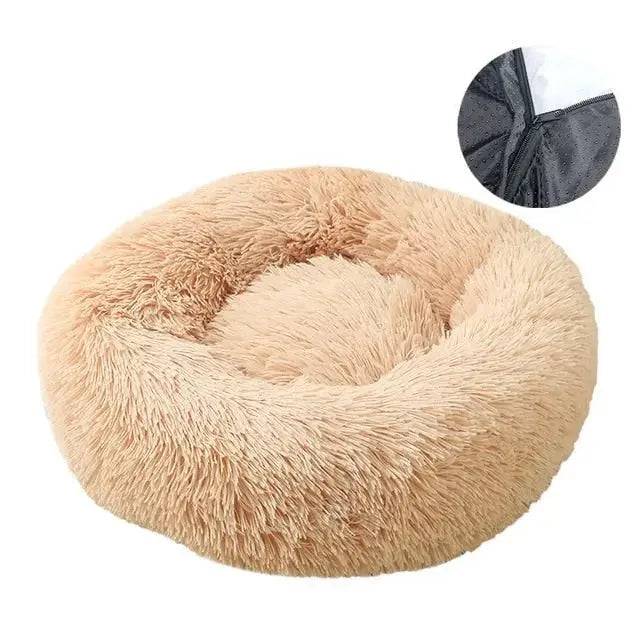 Beige Detachable Dog & Cat Bed With Zipper Round Mat Thicken Plush