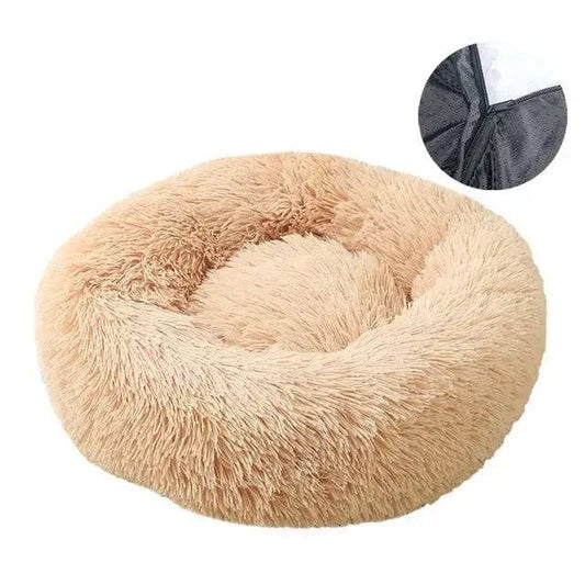 Beige Detachable Dog & Cat Bed With Zipper Round Mat Thicken Plush