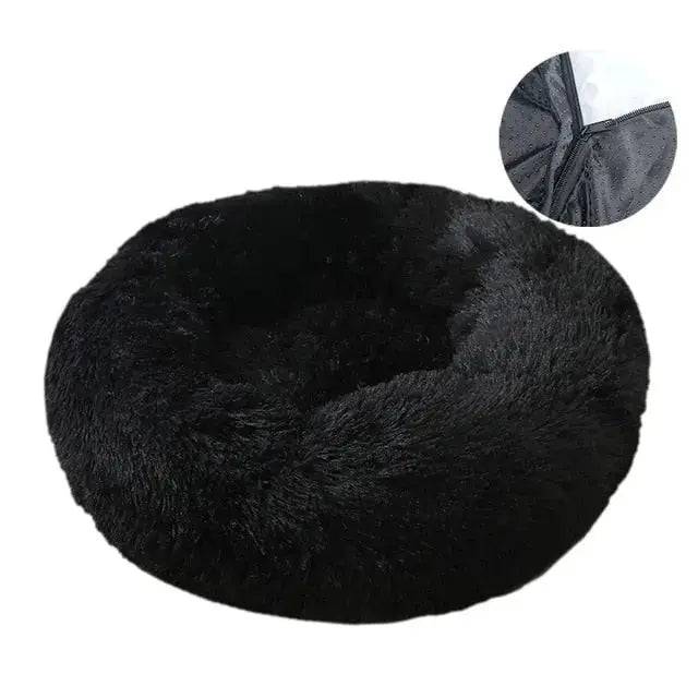 Black Detachable Dog & Cat Bed With Zipper Round Mat Thicken Plush