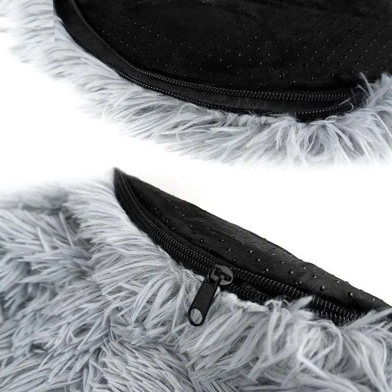 Black Detachable Dog & Cat Bed With Zipper Round Mat Thicken Plush