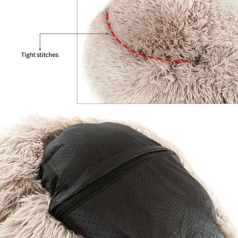 Black Detachable Dog & Cat Bed With Zipper Round Mat Thicken Plush