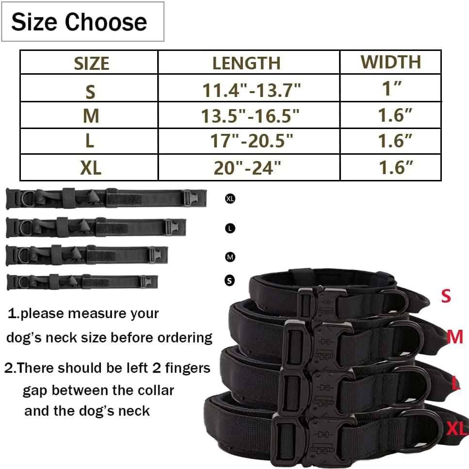 Black Durable Tactical Dog Collar Leash Set Military Pet Collars Heavy Duty For Dogs Training Accessories