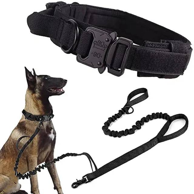 Black Durable Tactical Dog Collar Leash Set Military Pet Collars Heavy Duty For Dogs Training Accessories