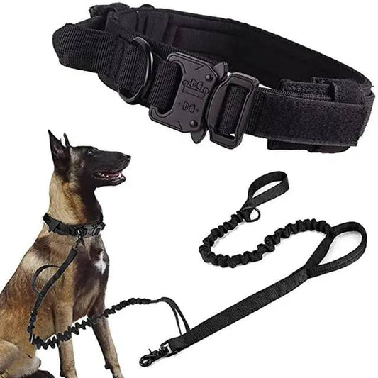 Black Durable Tactical Dog Collar Leash Set Military Pet Collars Heavy Duty For Dogs Training Accessories