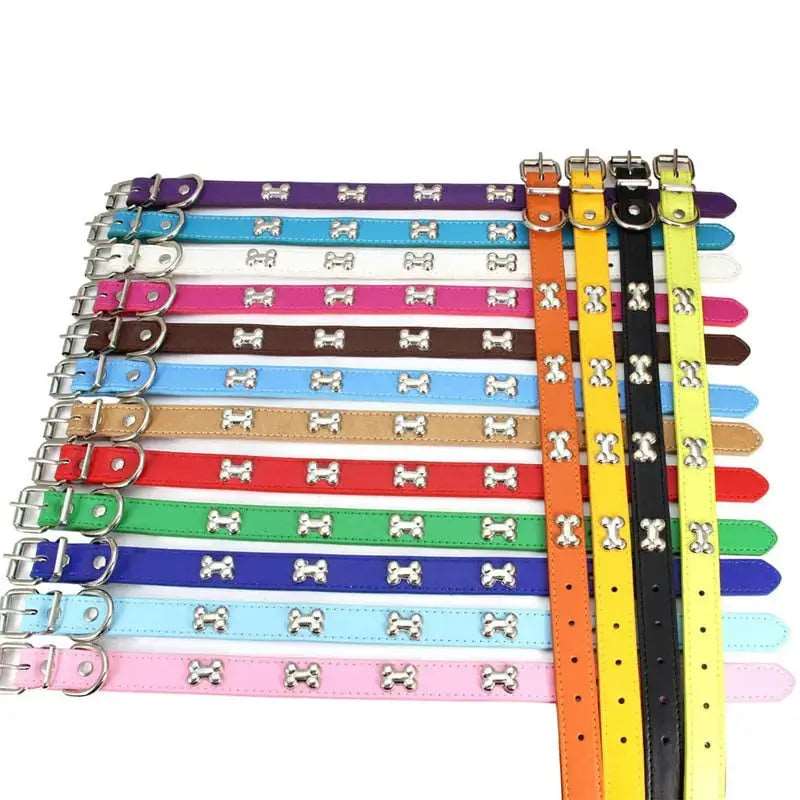 Black Pet Dog Collar Bone Leather Durable Pet Supplies Accessories Neck Strap Collar for Dog Puppy Pug Collars for Small Large Dogs