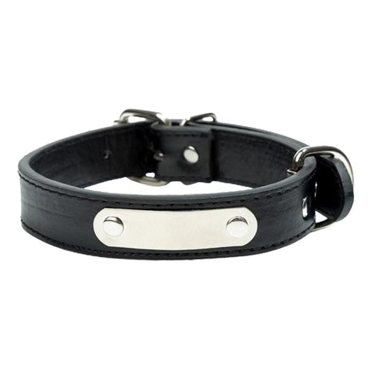Black Adjustable PU Leather Dog Collar with ID Tag
