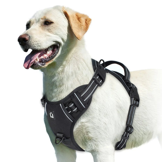 Black No-Pull Dog Adjustable Harness with Easy Control Handle