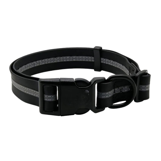 Black PVC Pet Dog Collar with Reflective Stripe Anti-Odor Adjustable