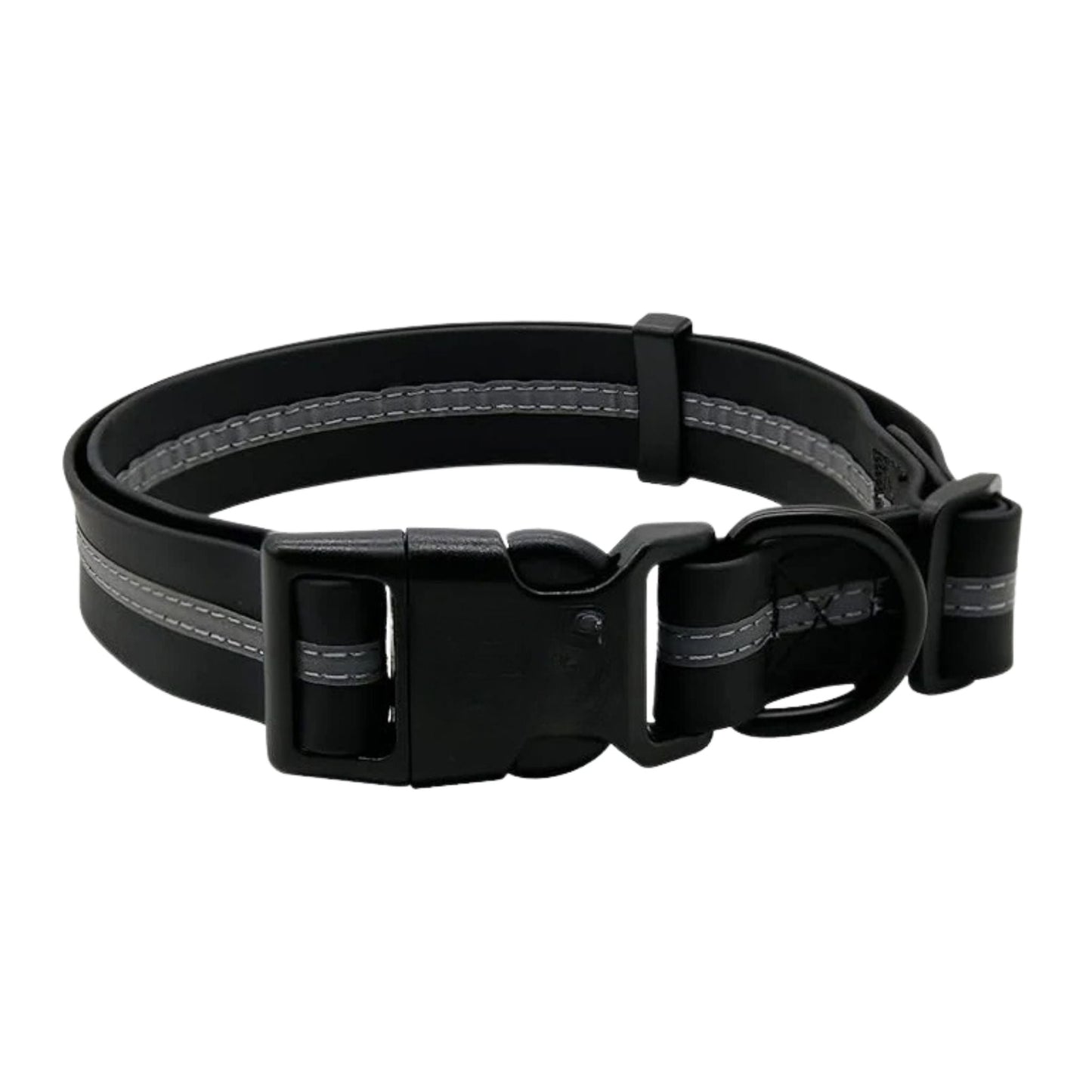 Black PVC Pet Dog Collar with Reflective Stripe Anti-Odor Adjustable