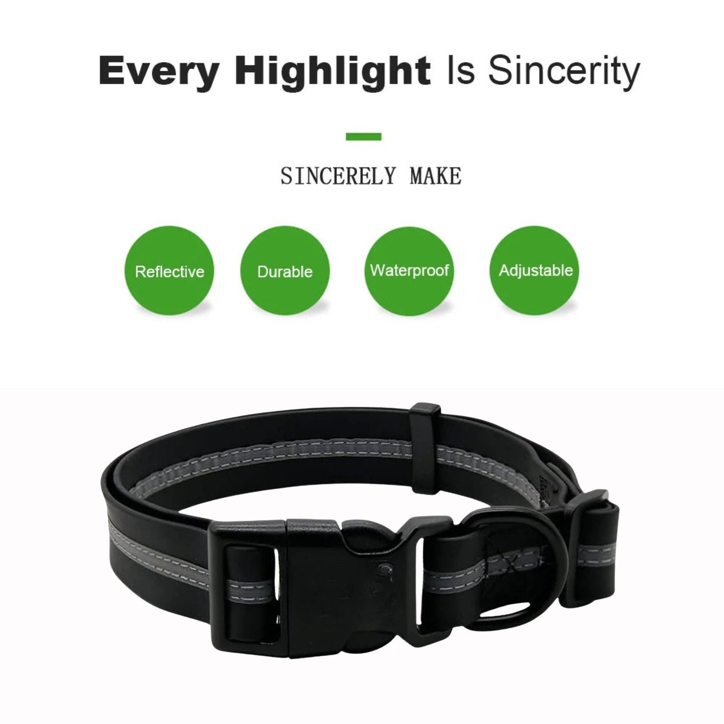 Black PVC Pet Dog Collar with Reflective Stripe Anti-Odor Adjustable
