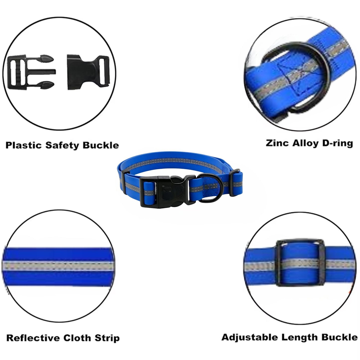 Black PVC Pet Dog Collar with Reflective Stripe Anti-Odor Adjustable