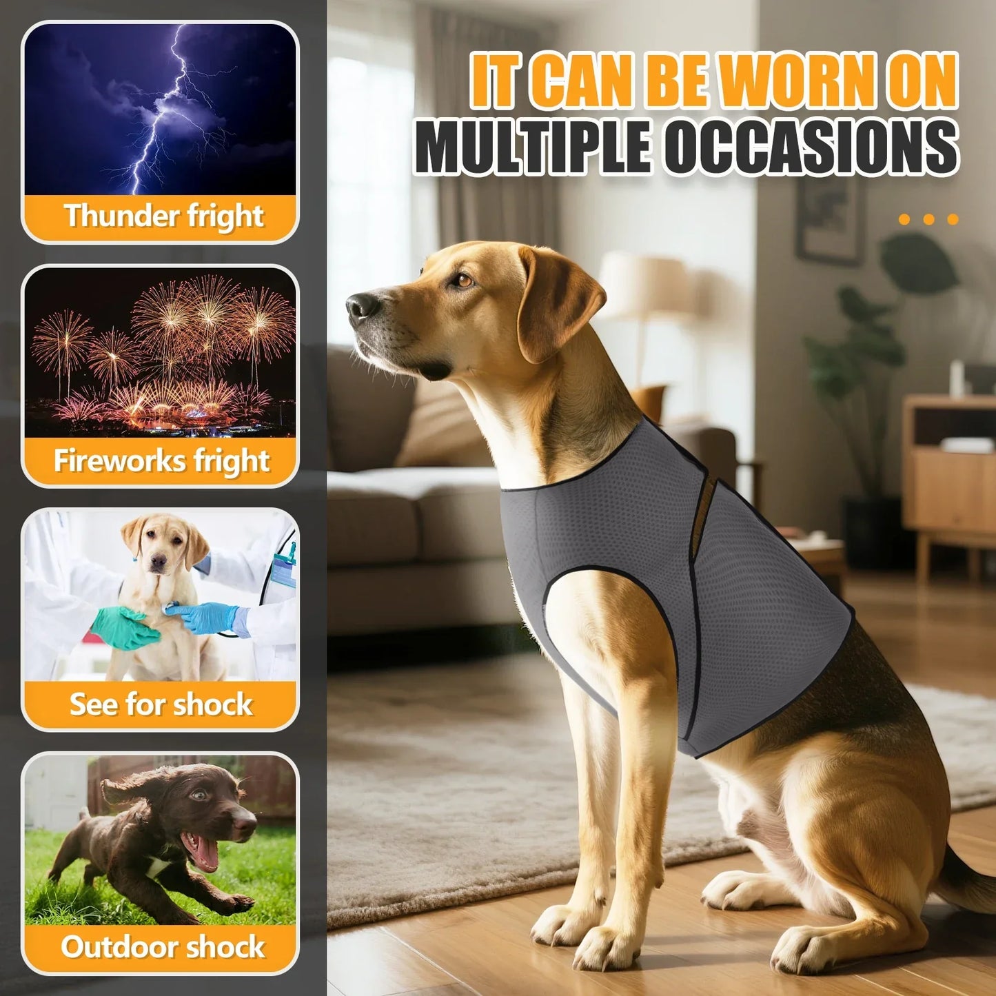 Gray Dog Anti-Anxiety Jacket Calming Coat for Thunder Relief