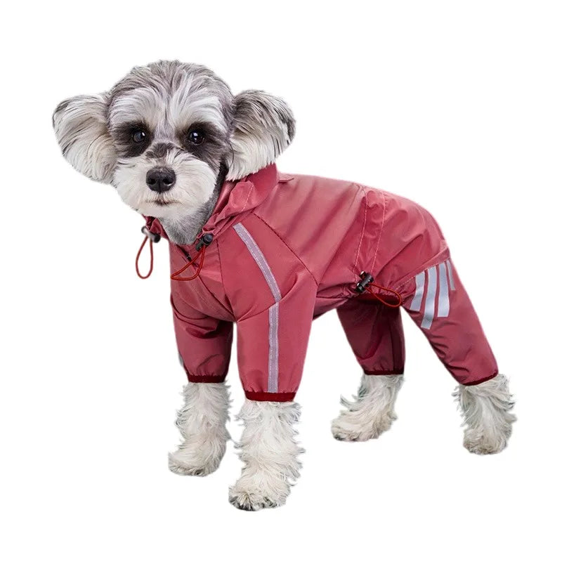 Pink Reflective Waterproof Dog Raincoat Stylish Jumpsuit