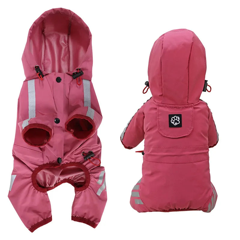 Pink Reflective Waterproof Dog Raincoat Stylish Jumpsuit