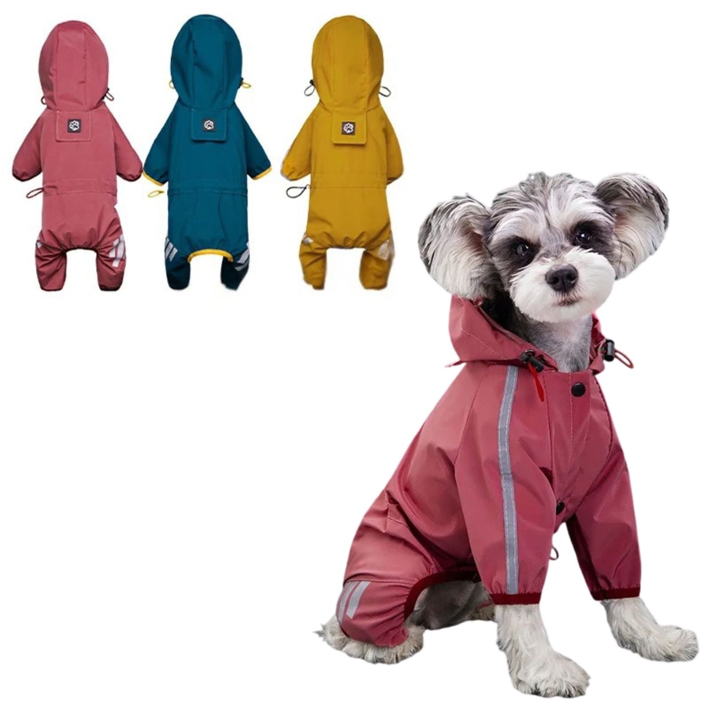 Pink Reflective Waterproof Dog Raincoat Stylish Jumpsuit