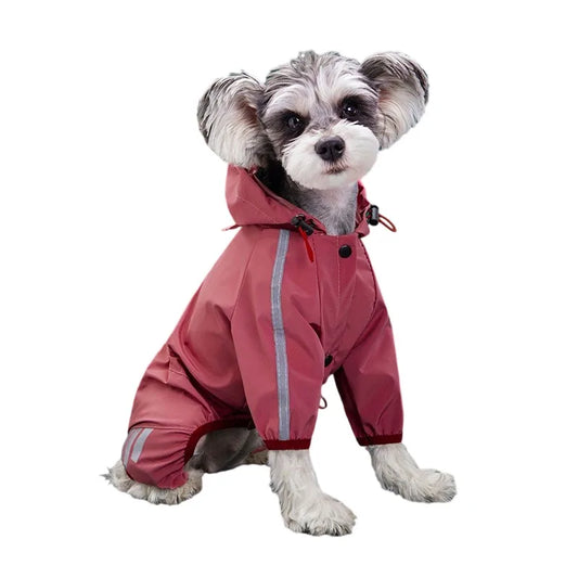 Pink Reflective Waterproof Dog Raincoat Stylish Jumpsuit