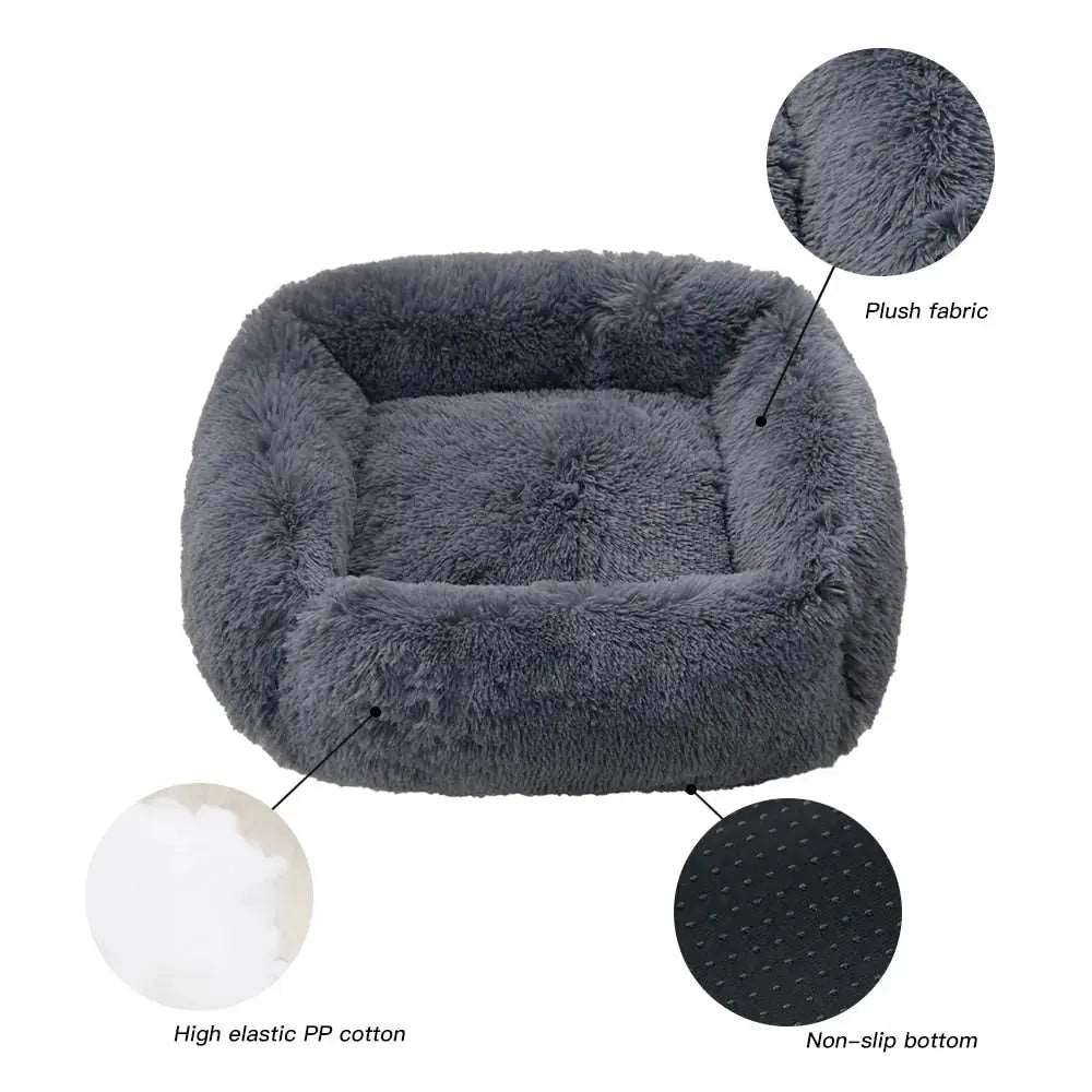 Apricot Fluffy Dog Sofa Bed Square Pet Beds Cat Mat Plush Dogs House Indoor Winter Warm Pet Sleeping Kennel For Small Medium Large Dogs