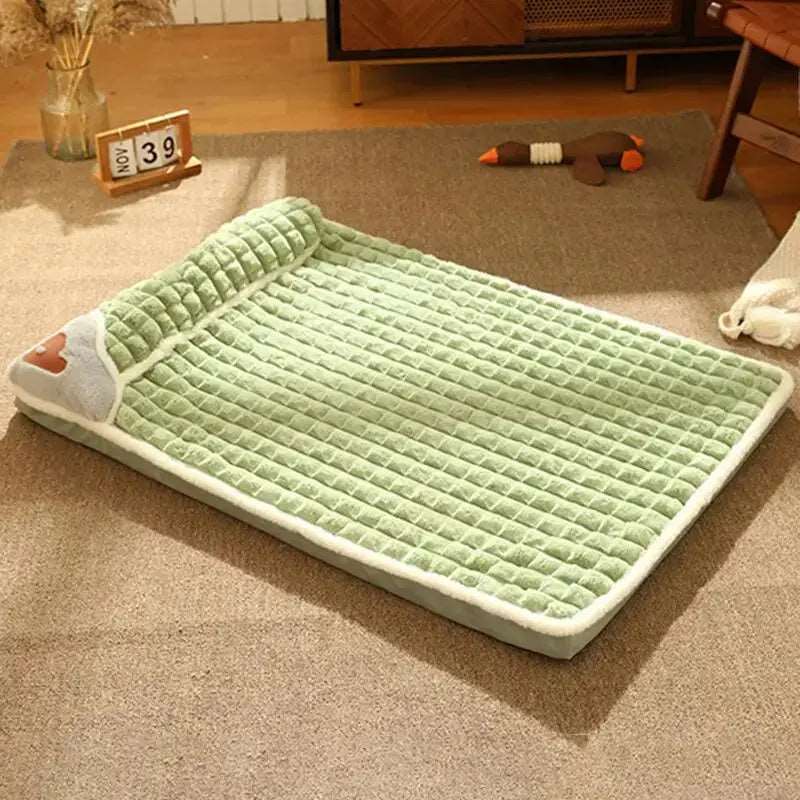 Avocado Green Pet Mat for Winter Luxury Pad for Small Medium Large Dogs Cats Plaid Fluff Sleeping Removable Washable Pet Bed