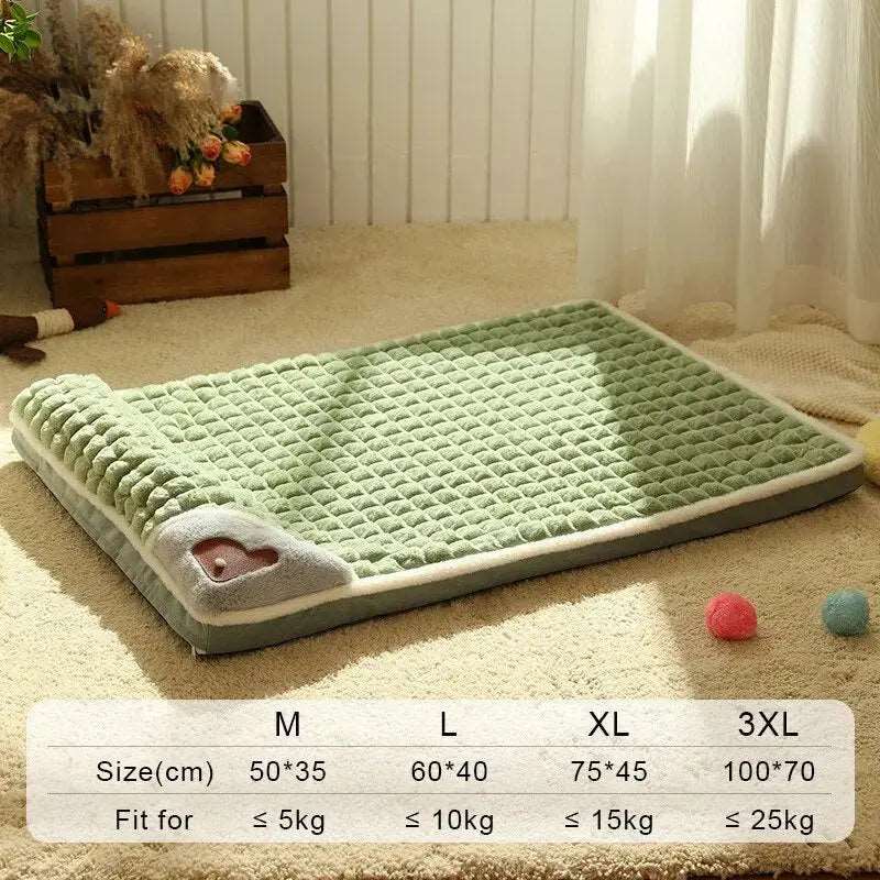 Avocado Green Pet Mat for Winter Luxury Pad for Small Medium Large Dogs Cats Plaid Fluff Sleeping Removable Washable Pet Bed