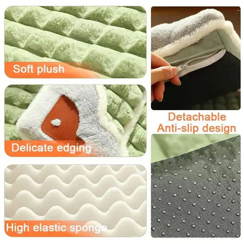 Avocado Green Pet Mat for Winter Luxury Pad for Small Medium Large Dogs Cats Plaid Fluff Sleeping Removable Washable Pet Bed