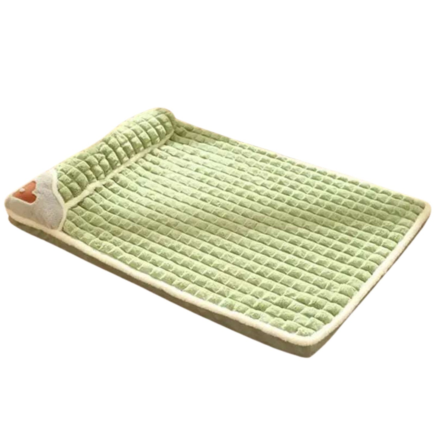 Avocado Green Pet Mat for Winter Luxury Pad for Small Medium Large Dogs Cats Plaid Fluff Sleeping Removable Washable Pet Bed
