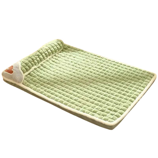 Avocado Green Pet Mat for Winter Luxury Pad for Small Medium Large Dogs Cats Plaid Fluff Sleeping Removable Washable Pet Bed