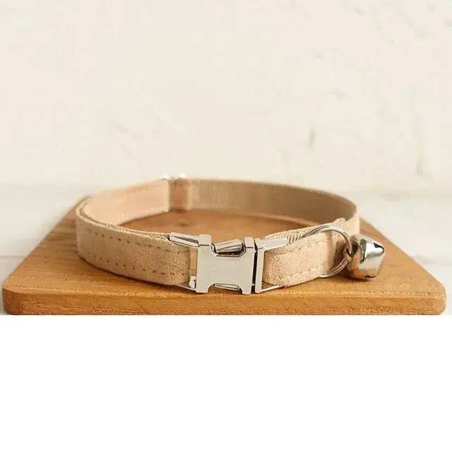 Beige Cat Small Dog Collar with Bell Personalized Engraving ID Tag Nameplate Kitten Collars Necklace Small Dogs Puppy Bulldog Chihuahua Yorshire