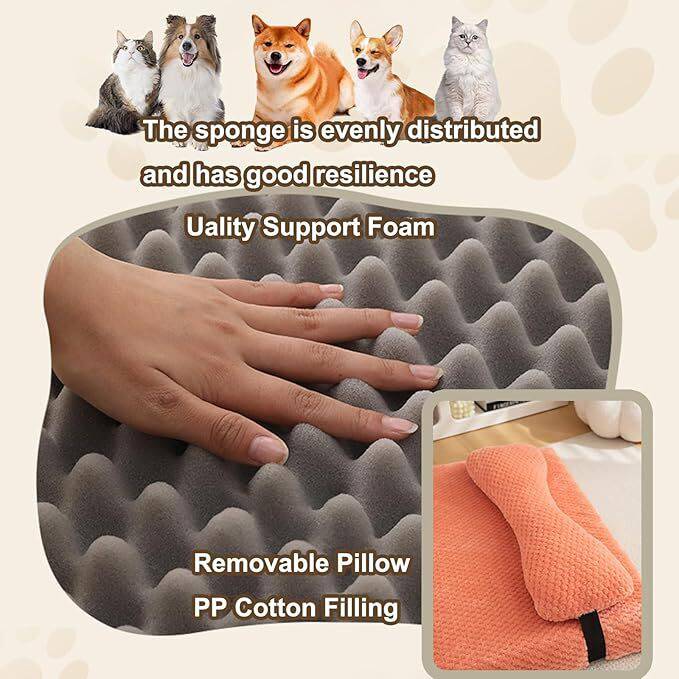 Beige Warm Calming Dog Puppy Bed Mat Pillow Fluffy Plush with Removable Washable Cover for X-Large, Large, Medium, Small Dogs
