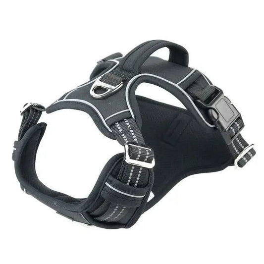 Black 1000D Oxford Cloth Reflective Pet Dog Harness Service Vest with Vertical Handle Adjustable Collars