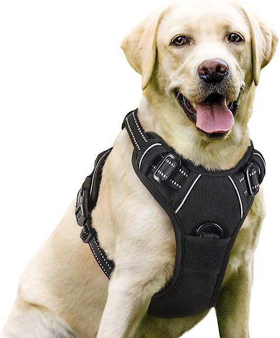 Black 1000D Oxford Cloth Reflective Pet Dog Harness Service Vest with Vertical Handle Adjustable Collars