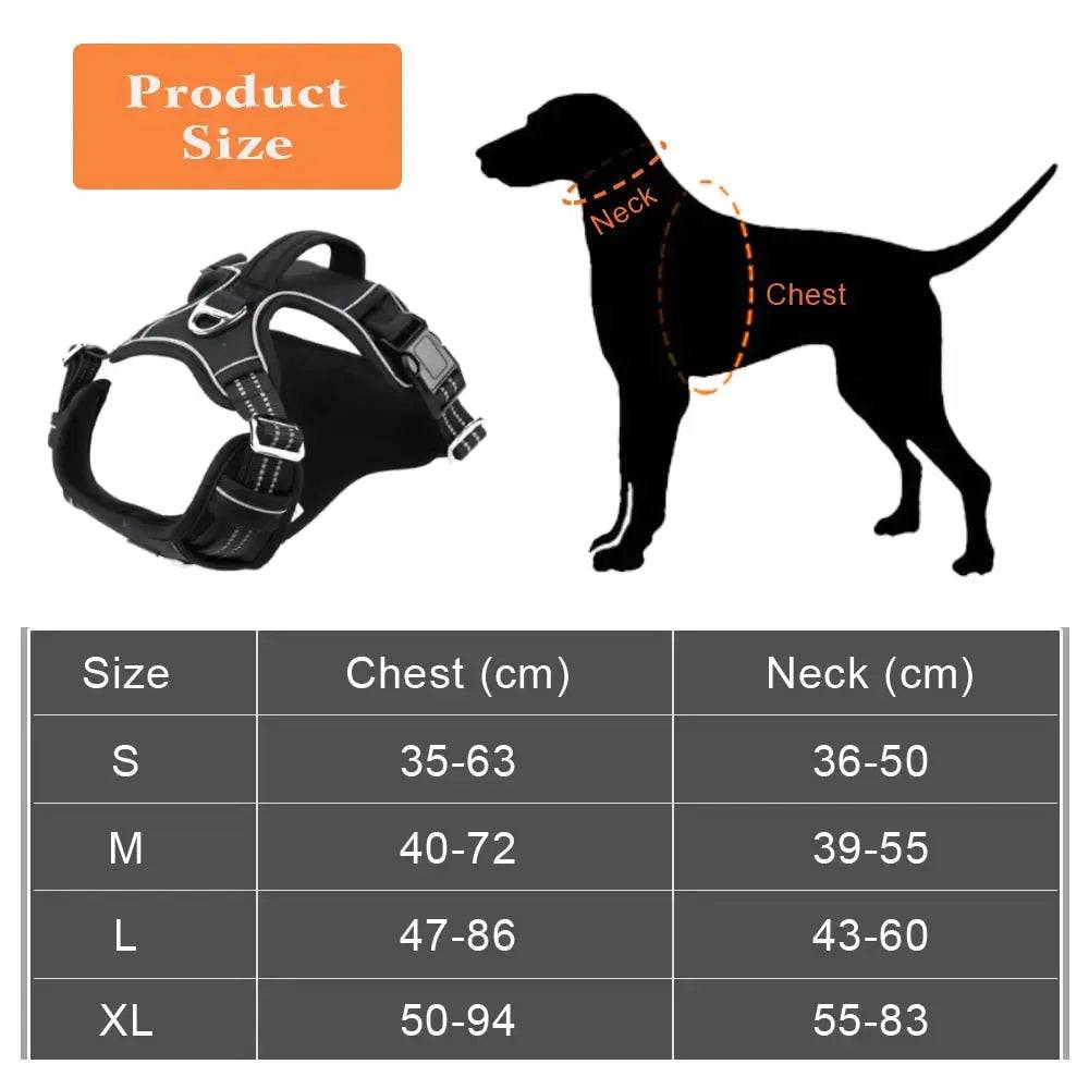 Black 1000D Oxford Cloth Reflective Pet Dog Harness Service Vest with Vertical Handle Adjustable Collars