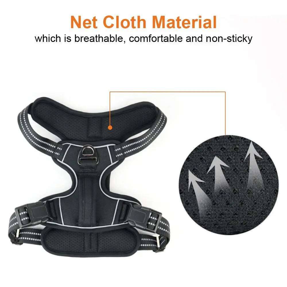 Black 1000D Oxford Cloth Reflective Pet Dog Harness Service Vest with Vertical Handle Adjustable Collars