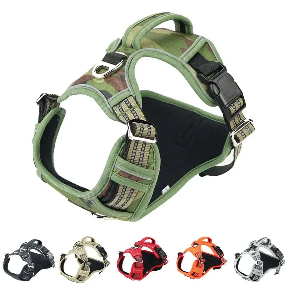 Black 1000D Oxford Cloth Reflective Pet Dog Harness Service Vest with Vertical Handle Adjustable Collars