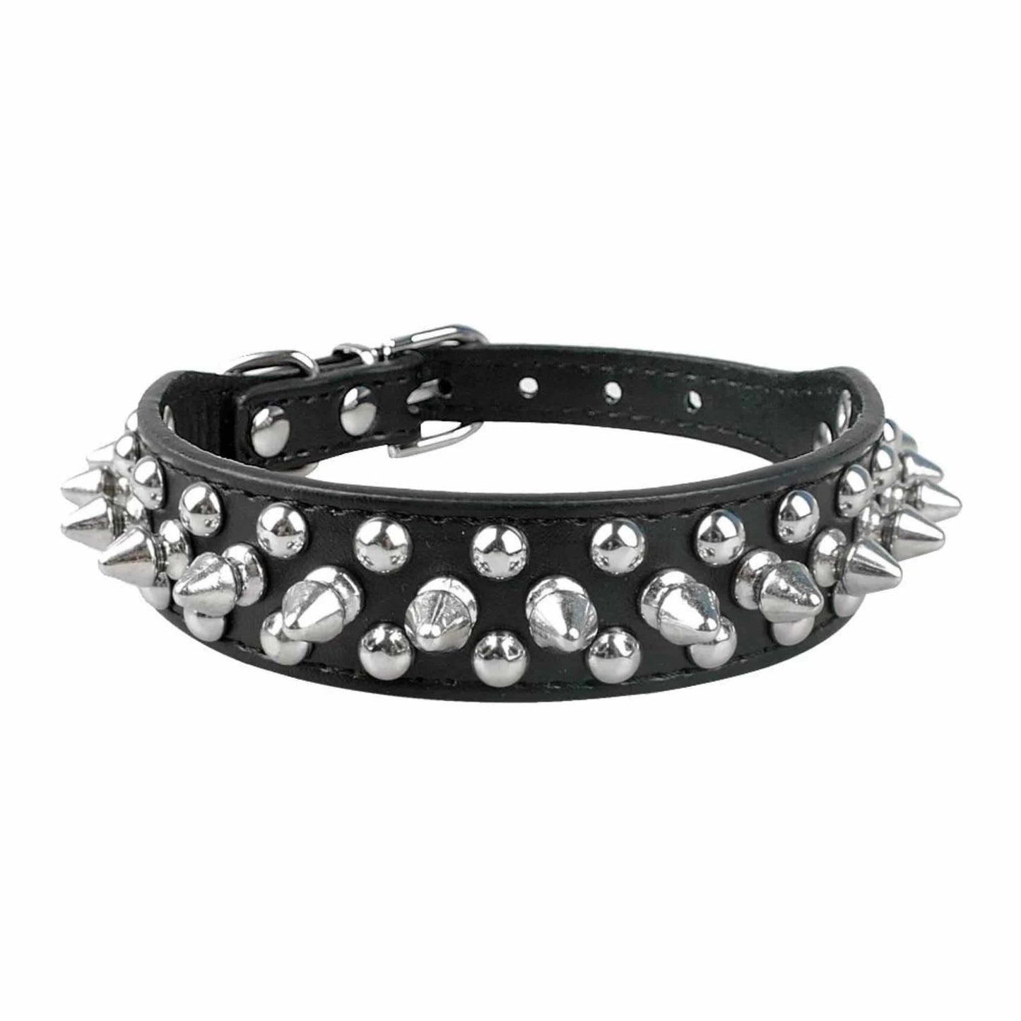 Black Adjustable Leather Dog Collar Neck Strap PU Leather Punk Rivet Spiked Pet Puppy Collars