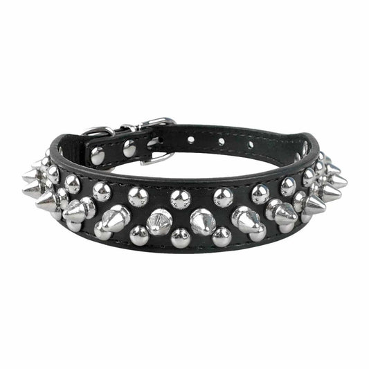 Black Adjustable Leather Dog Collar Neck Strap PU Leather Punk Rivet Spiked Pet Puppy Collars