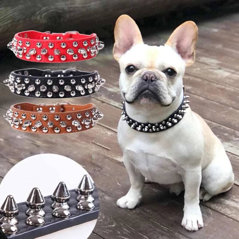 Black Adjustable Leather Dog Collar Neck Strap PU Leather Punk Rivet Spiked Pet Puppy Collars