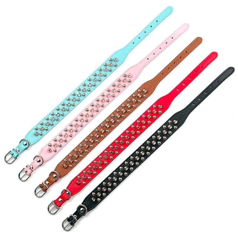 Black Adjustable Leather Dog Collar Neck Strap PU Leather Punk Rivet Spiked Pet Puppy Collars