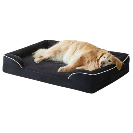 Black Extra Large Bolster Dog Bed with Waterproof Lining & Non-Skid Bottom, Washable, Orthopedic Egg Foam Couch, XL 42"x 30"x 7"