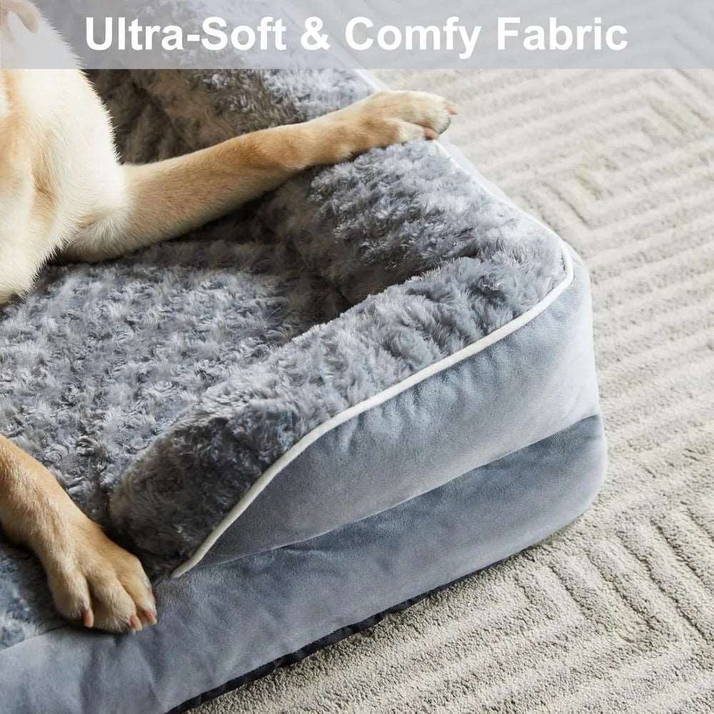 Black Extra Large Bolster Dog Bed with Waterproof Lining & Non-Skid Bottom, Washable, Orthopedic Egg Foam Couch, XL 42"x 30"x 7"