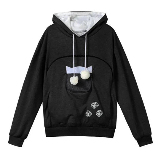 Black High Quality Sweatshirt Cat Dog Lovers Hoodies Kangaroo Pet Paw Ears Cuddle Pouch Pullovers