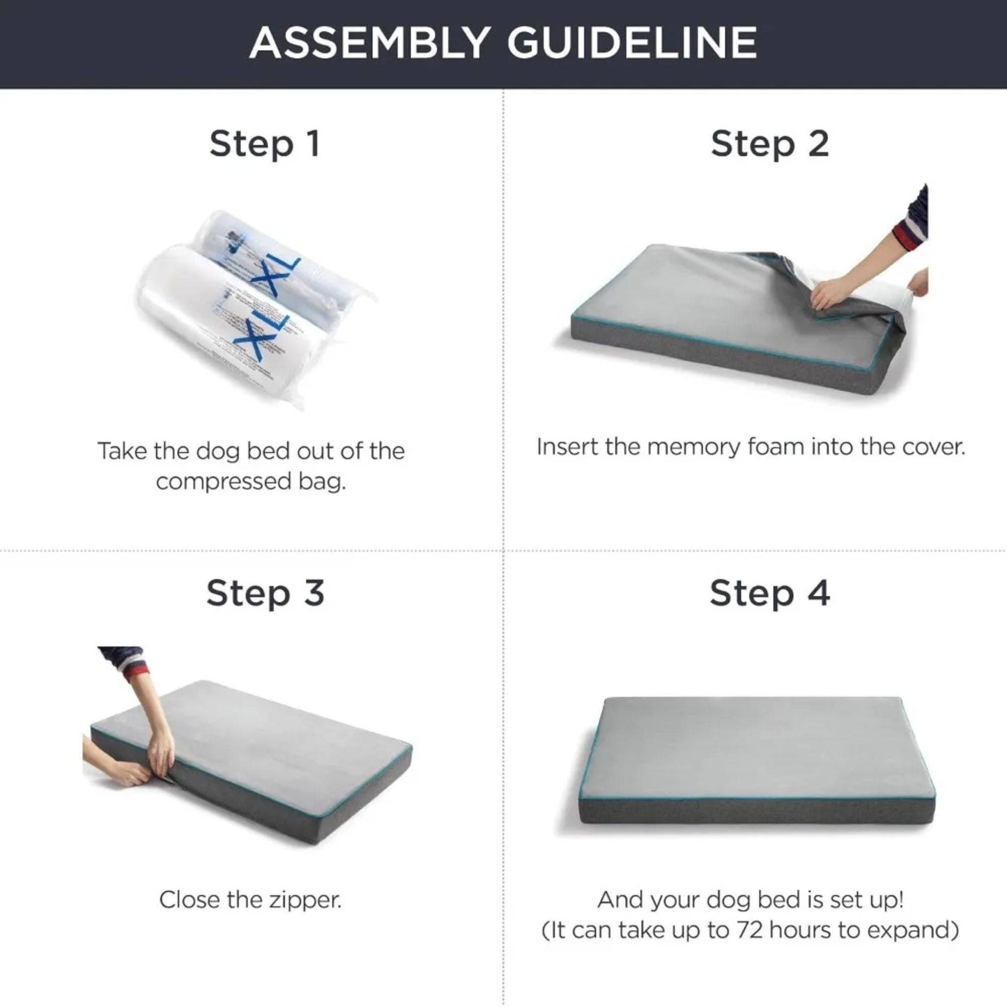 Black Orthopedic Waterproof Dog Bed with Removable Washable Cover and Nonskid Bottom for Crate, Memory Foam XL Size 41" × 29" × 3.5"